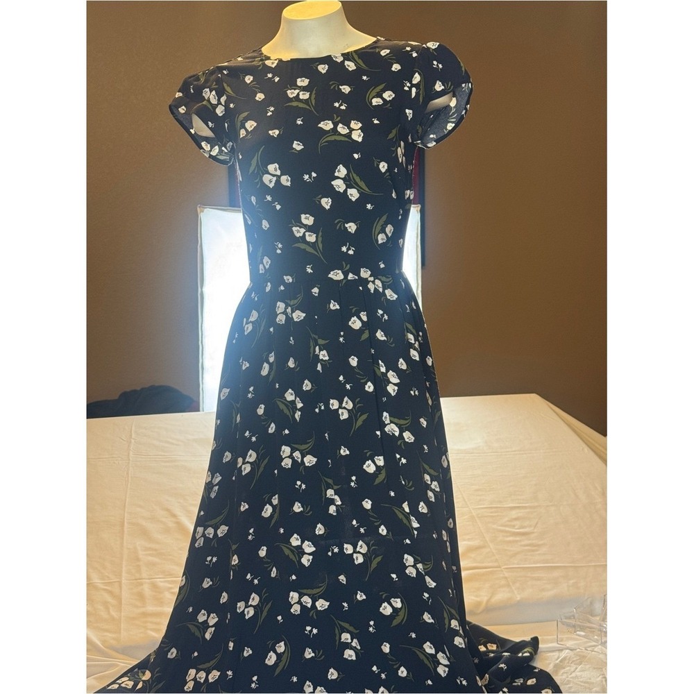 Reformation Floral Midi Dress black Ivory Flutter Sleeve Cottagecore Romantic